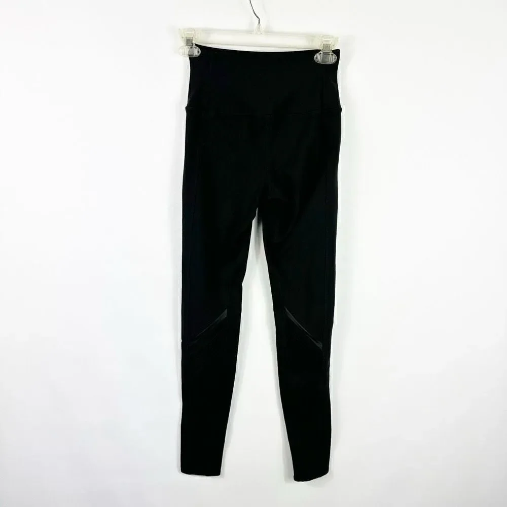 Alo Black Leggings High Rise Sheer Mesh Legs Pin Tuck Size XS Inseam 28